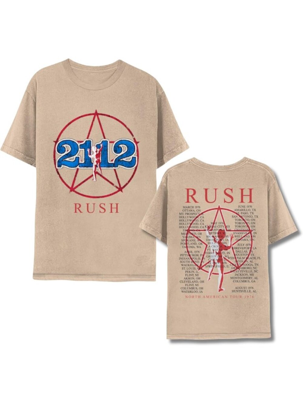 Vintage Style Band Graphic Tee - 2Bhip Rush 2112 Starman T-Shirt, Natural Color